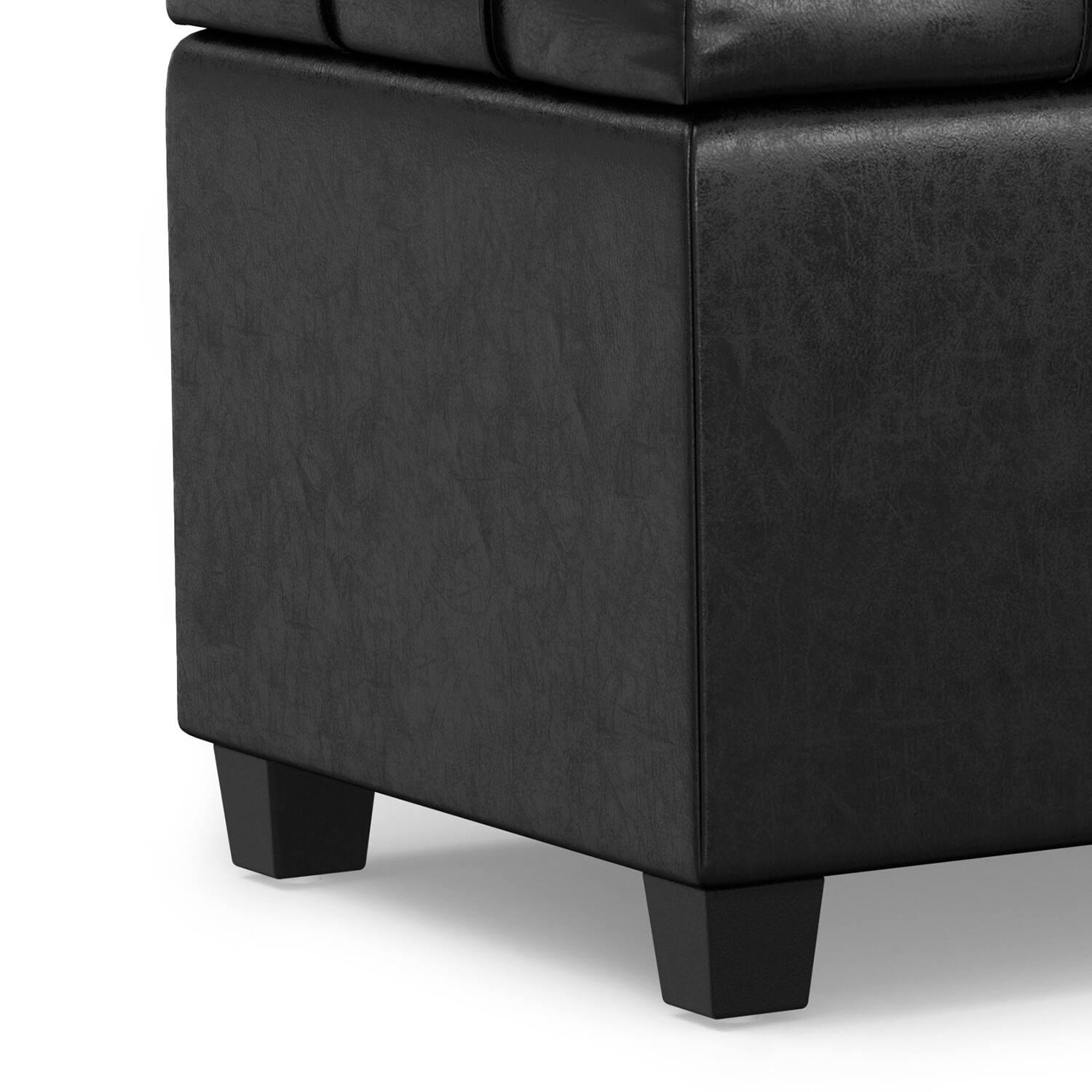 Alt View 7. Simpli Home - Sienna 33 inch Wide Storage Ottoman Bench in Distressed Black Vegan Leather - Distressed Black.