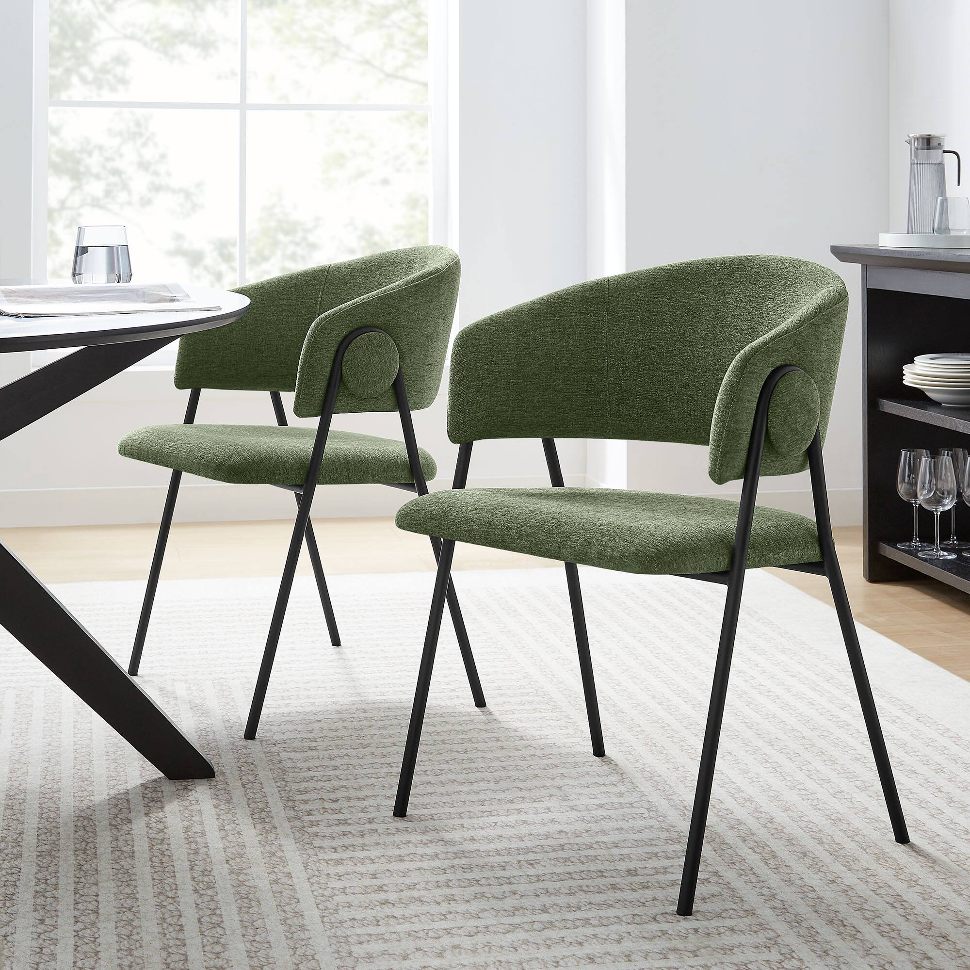 Alt View 5. Modway - Nella Upholstered Heathered Chenille Dining Chairs Set of 2 by Modway - Black.