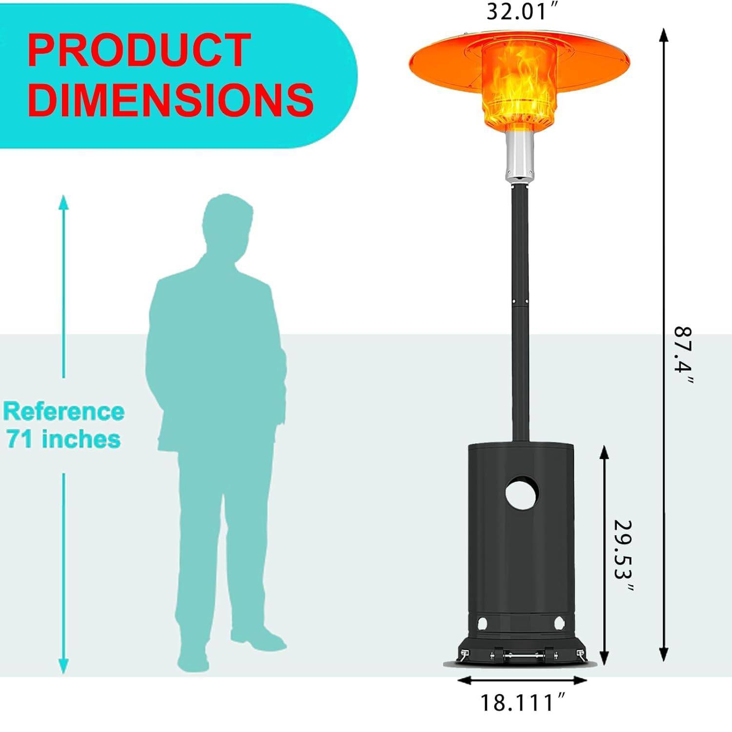 Back. Acekool - 48,000 BTU Stainless Steel Propane Outdoor Patio Heater for Garden, Deck, Bronze.