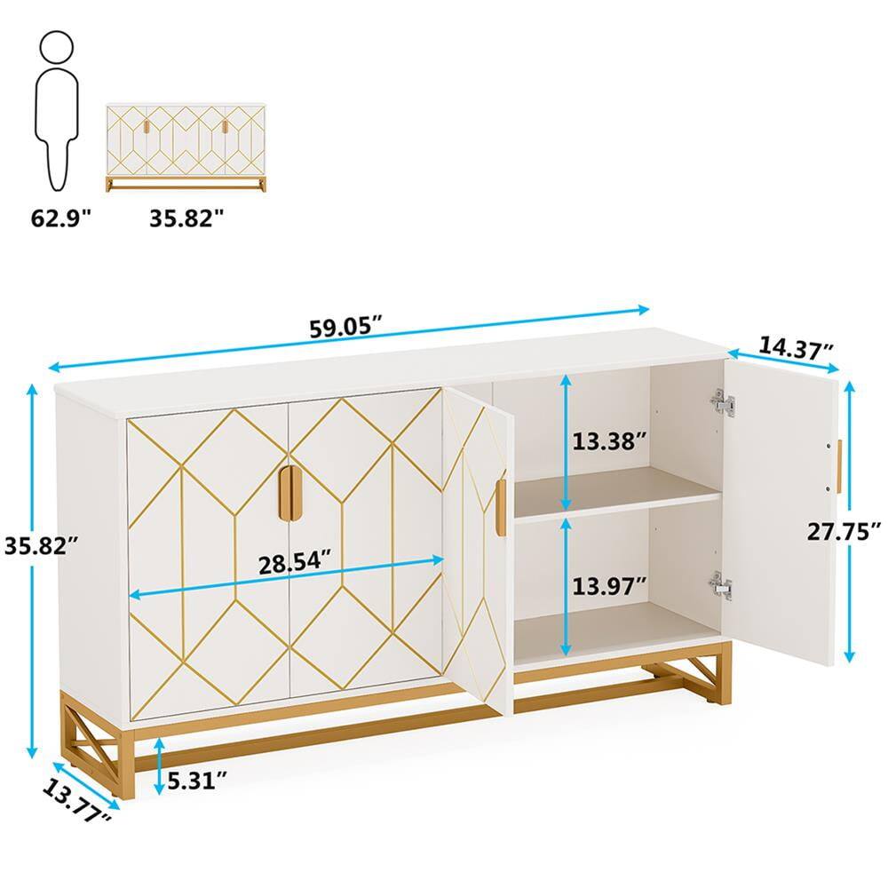 Height: 62.9", Width: 35.82", Depth: 59.05", Door Height: 14.37", Shelf Height: 13.38", Total Width: 35.82", Door Width: 28.54", Shelf Width: 13.97", Total Depth: 27.75", Leg Height: 13.77", Leg Width: 5.31"