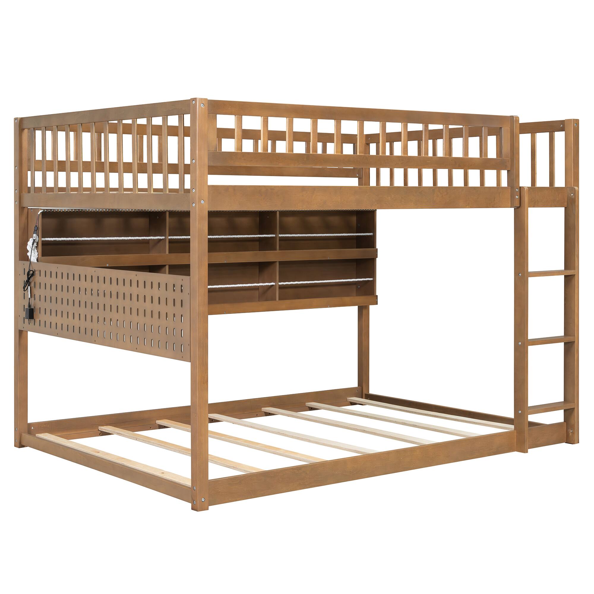 Alt View 5. Anysun - Full over Full Bunk Bed with Integrated Shelving, Color-Changing Lights and Pegboard - Brown.