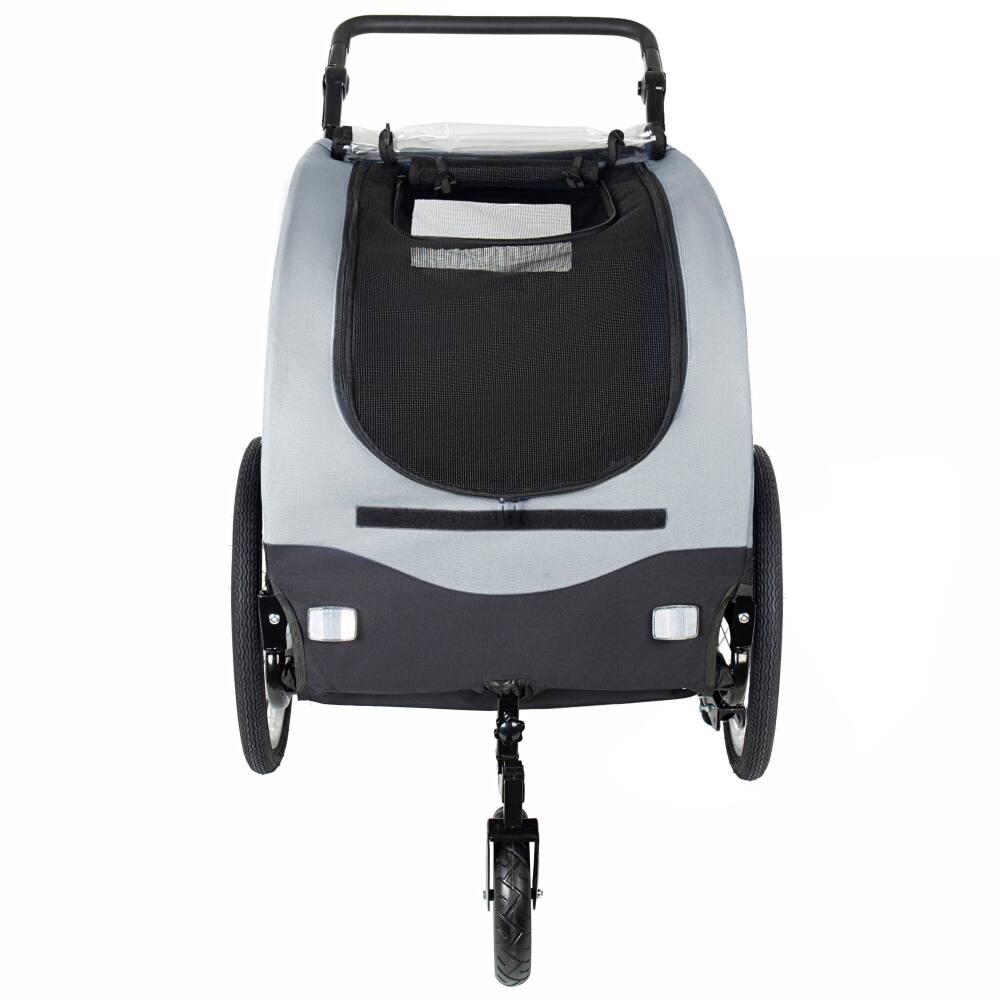 Back. JUJABU - 2-in-1 Foldable Pet Carrier Cart for Dogs up to 110lbs with Front Caster, Gray.