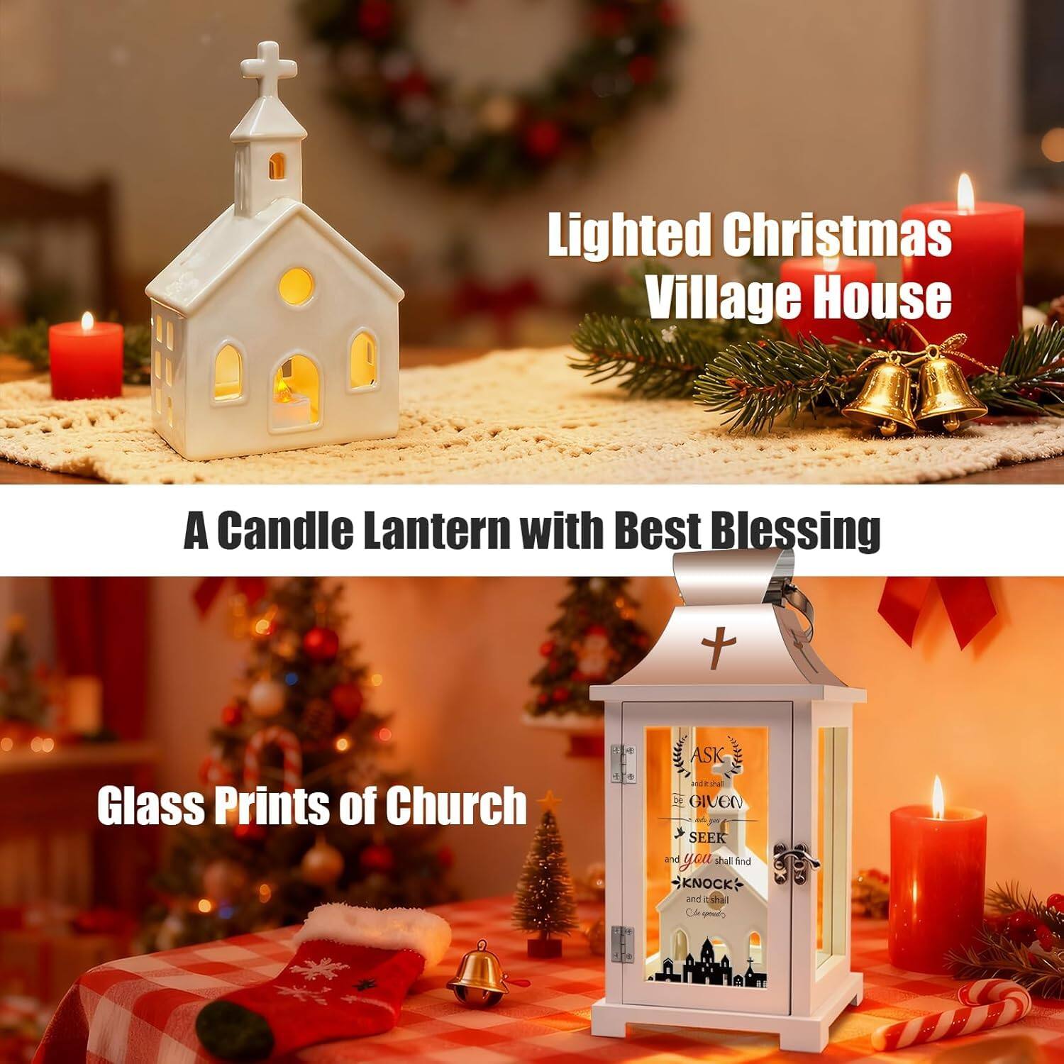 Lighted Christmas Village House

A Candle Lantern with Best Blessing

Glass Prints of Church