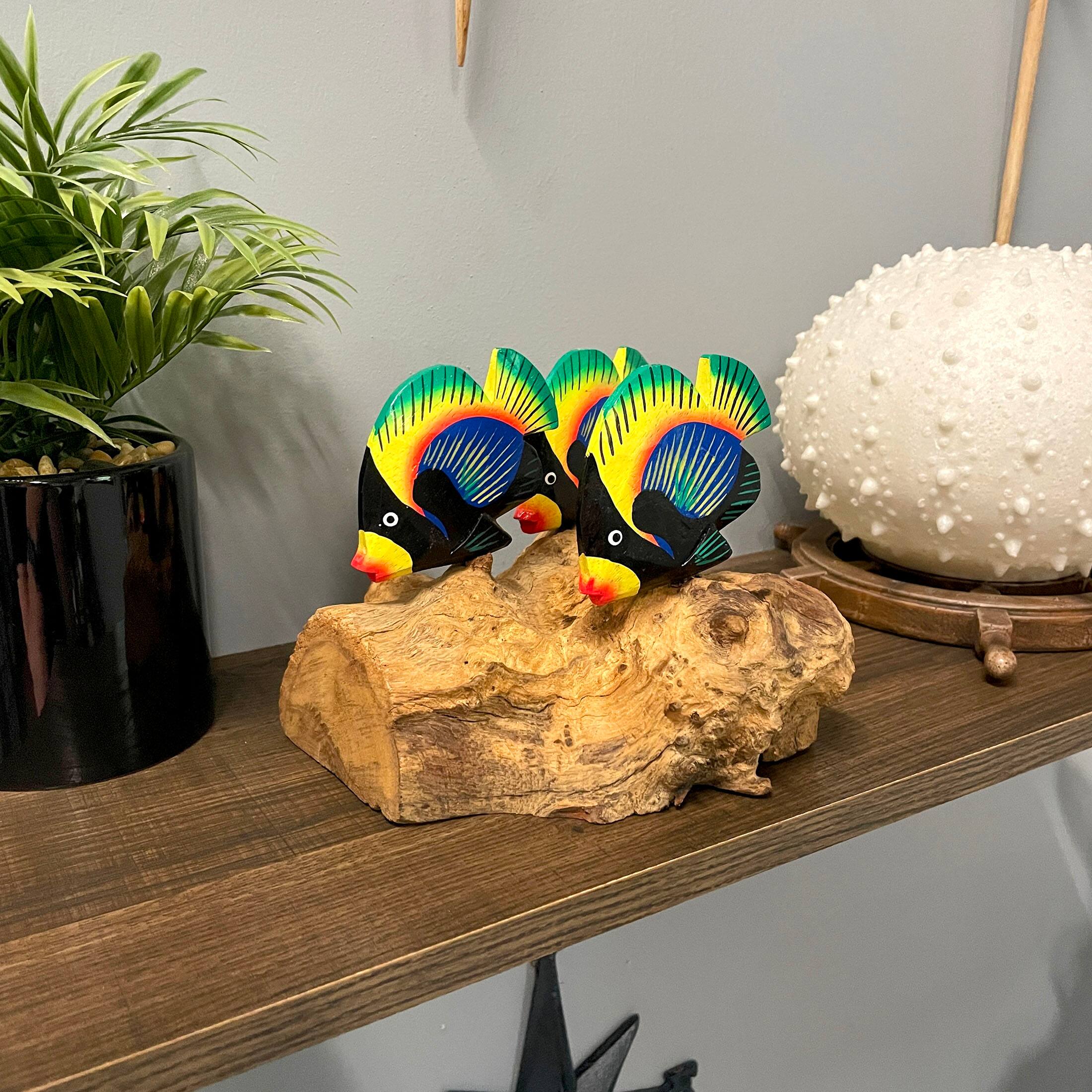 Alt View 3. Chesapeake Bay - Handcrafted Driftwood & 3 Tropical Fish Sculpture Coastal Nautical Table Decor - Multicolored.