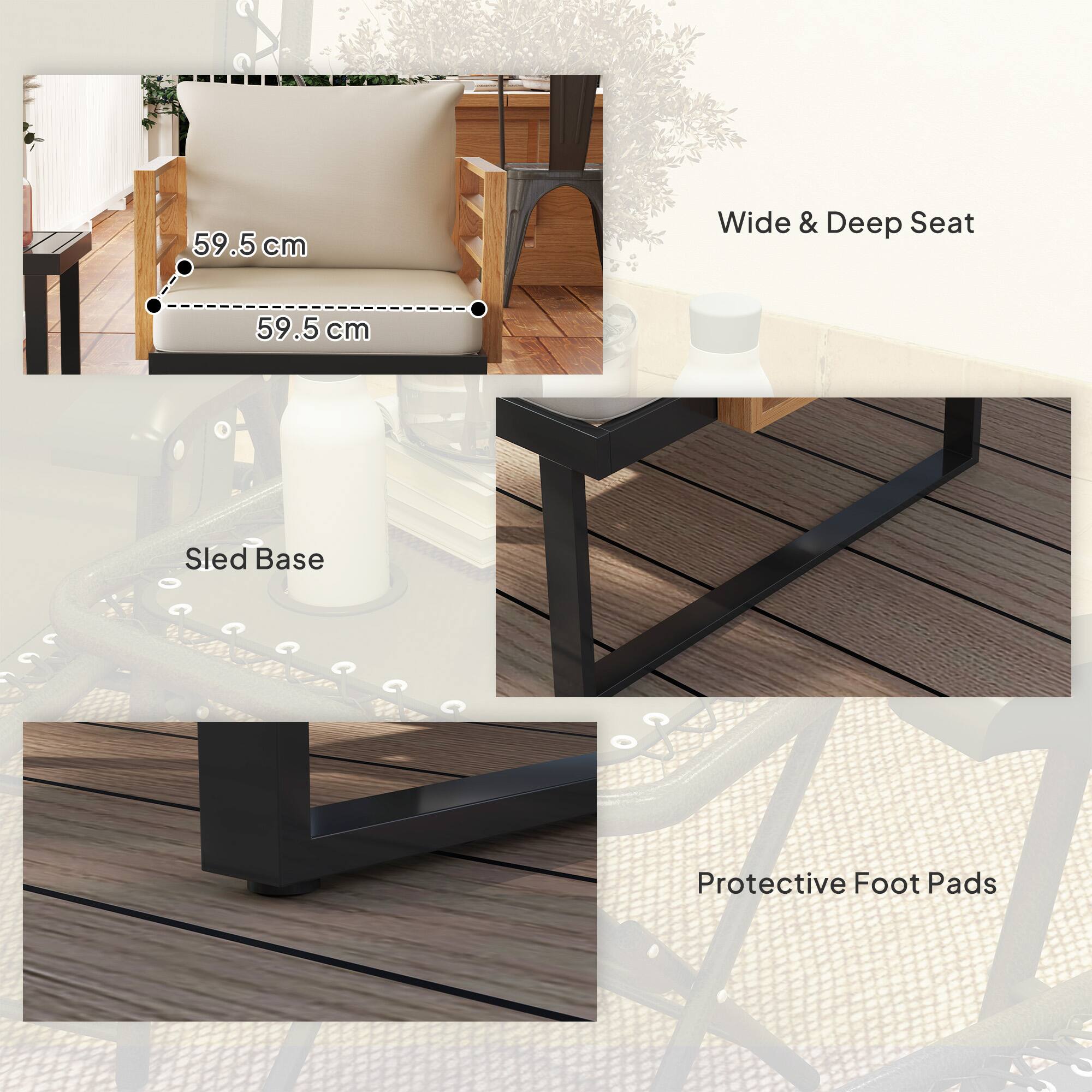 59.5 cm, Wide & Deep Seat, Sled Base, Protective Foot Pads