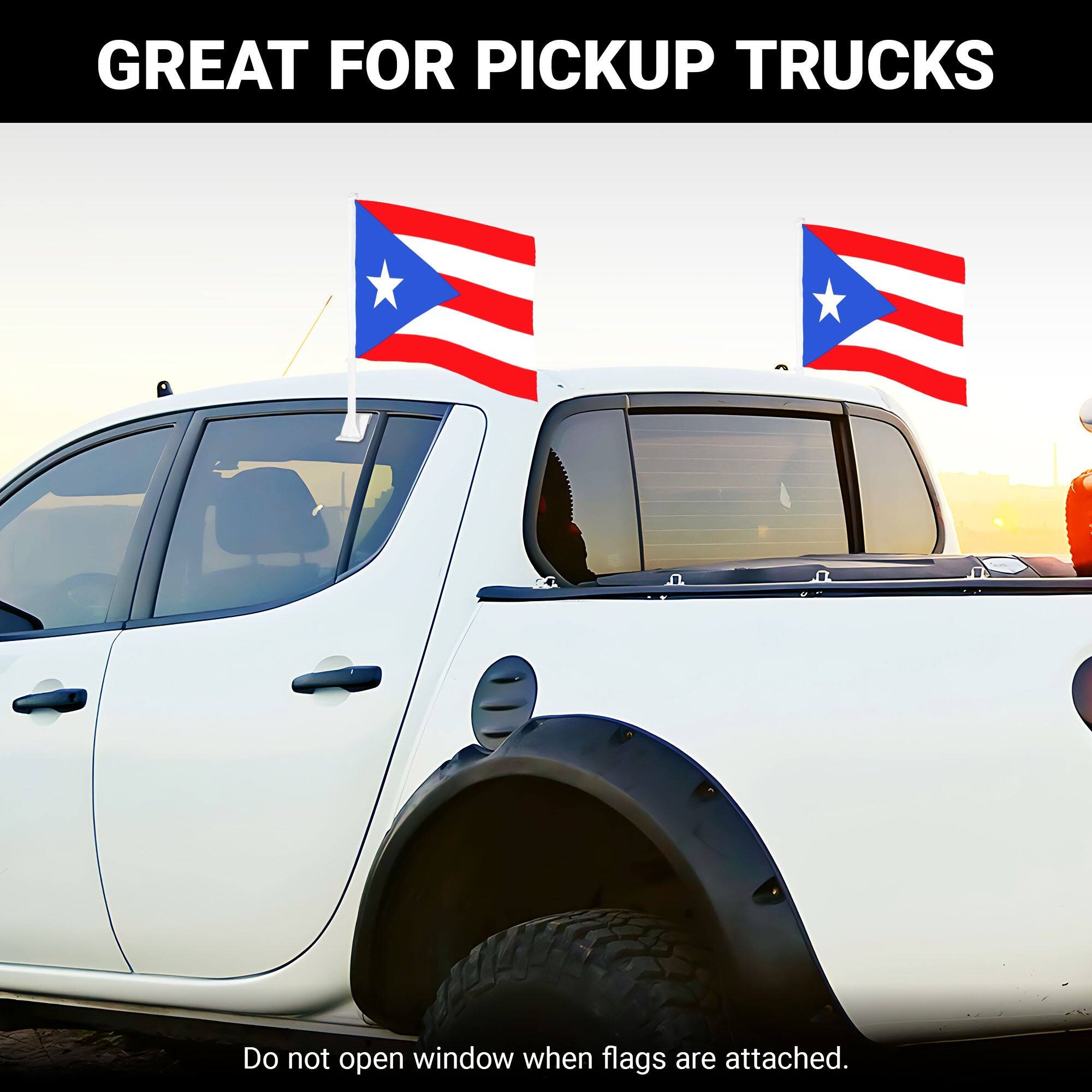 GREAT FOR PICKUP TRUCKS

Do not open window when flags are attached.