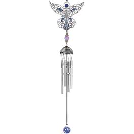 FC Design - 21" Long Blue Angel Pewter and Gem Wind Chime Outdoor Patio or Garden Hanging Decoration - Multi-Color