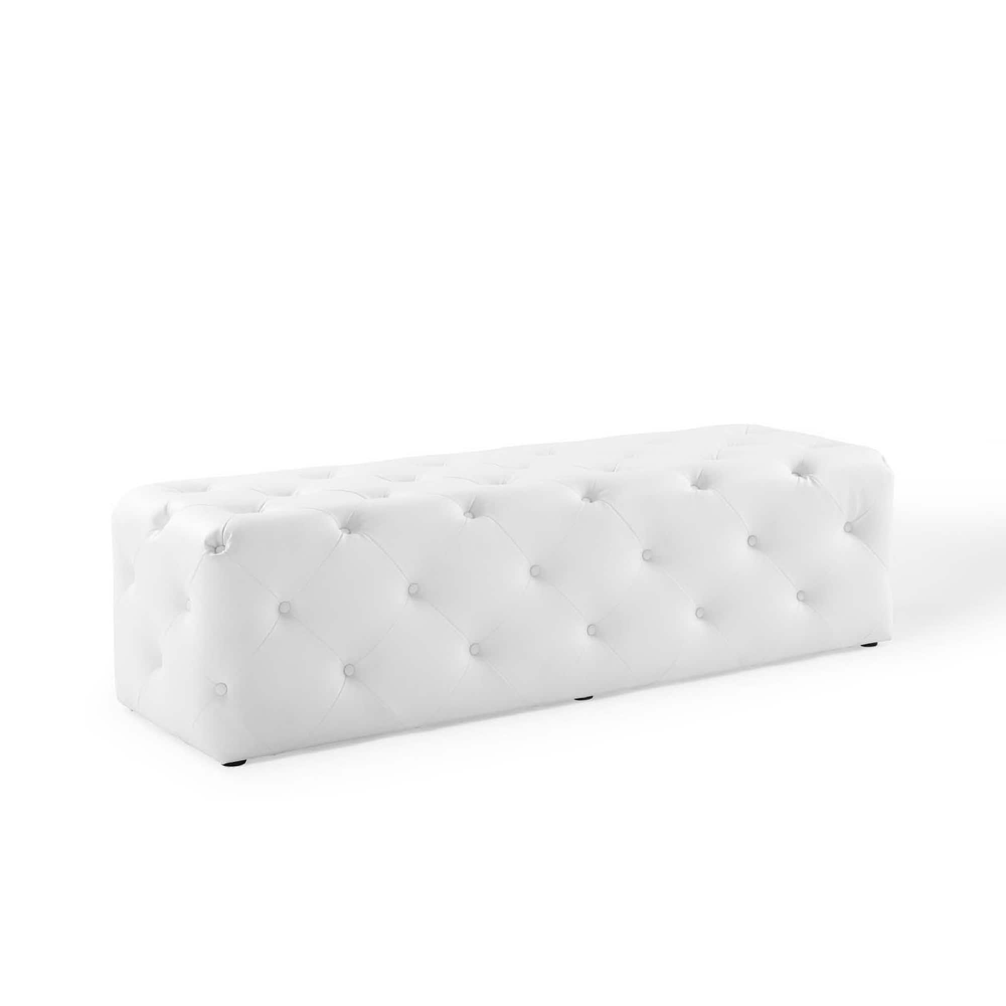 Amour 60" Tufted Button Entryway Faux Leather Bench by Modway - White