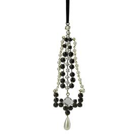 CC Christmas Decor - 7" and White Artificial Pearl Dangle Christmas Pendant Ornament - Black
