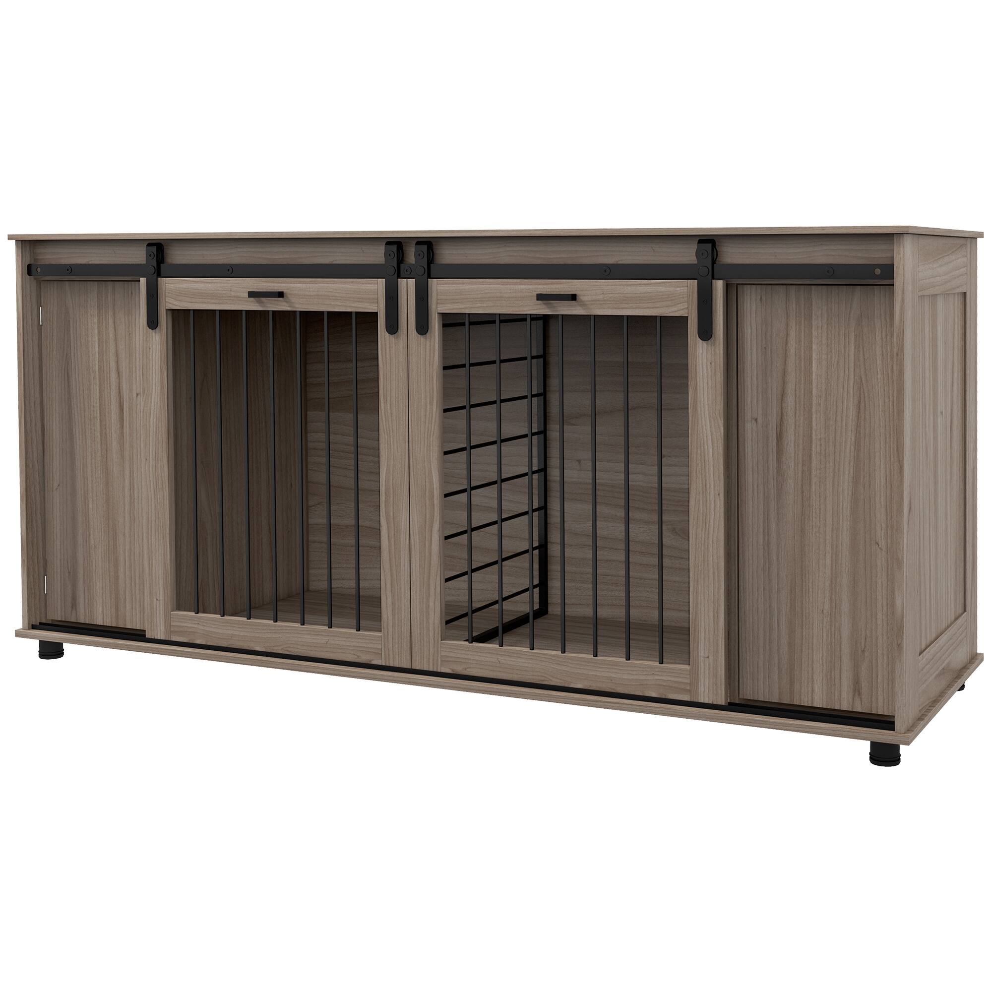 Alt View 6. Siljoy - 70.9" Dog Crate Furniture with Divider, End Table Kennel with Storage & Double Doors for 1‑2 Dogs.