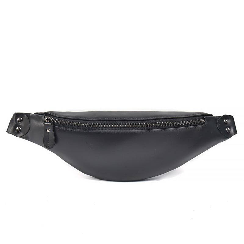 Angle. Steel Horse Leather - Sigrid Smooth Black Leather Waist Bag - Black.