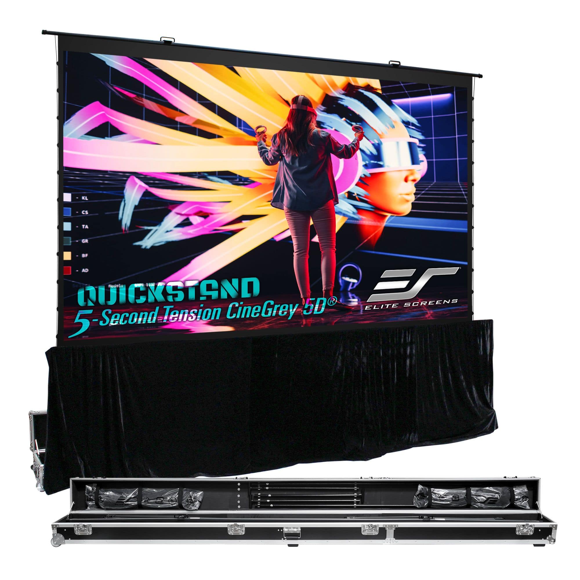 Elite Screens - QuickStand 5-Second CineGrey5D,145"Diag,Floor Pull-Up Portable CeilingLightRejecting Screen QS145HT-C5D - Black