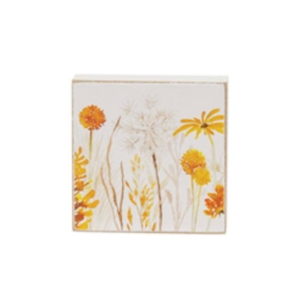 Angle. BreeBe - 2/Set - Golden Fall Wildflower 2" Blocks - Yellow, Black, White.