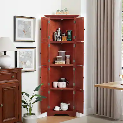 Front. Spaco - Spaco 72" Tall Corner Pantry Cabinet, 8 Doors 4-Tier Farmhouse Storage for Kitchen Multiroom - Cherry.