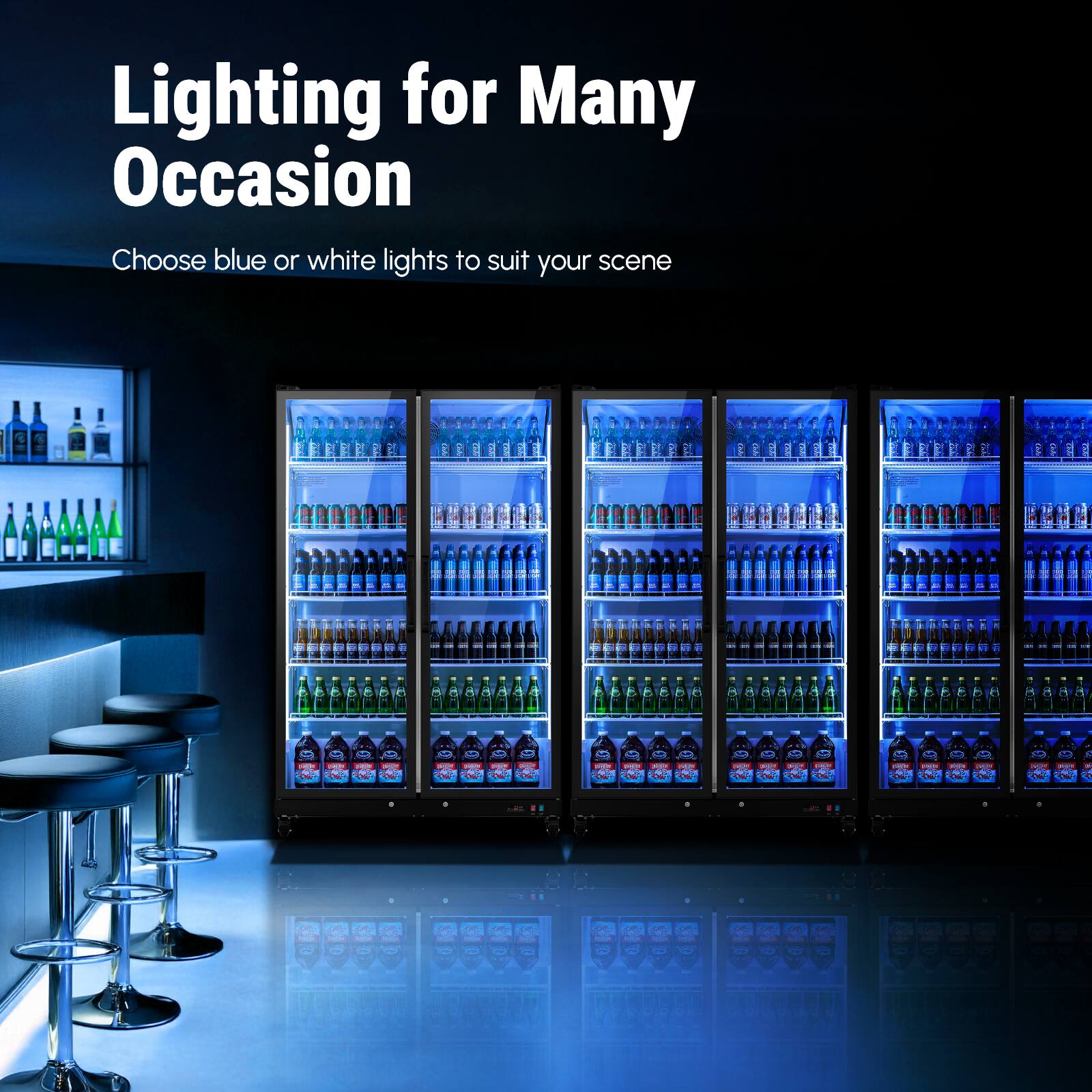 Lighting for Many Occasion

Choose blue or white lights to suit your scene