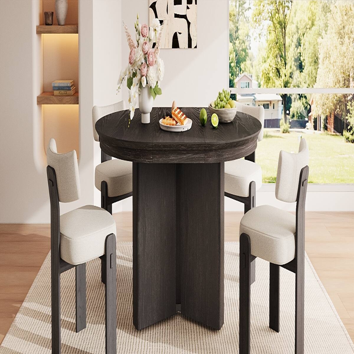 Back. Loheer - Loheer Extendable Oval Dining Table, Espresso Modern Farmhouse Table with Pedestal Base - Espresso.