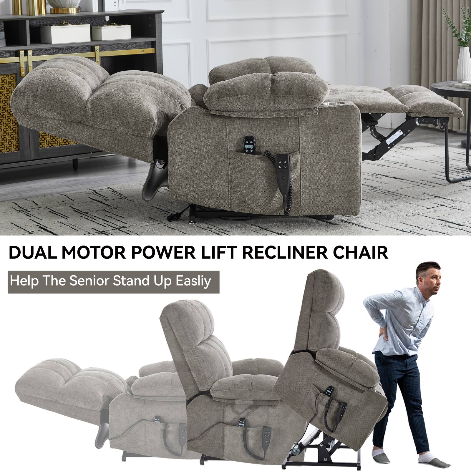 DUAL MOTOR POWER LIFT RECLINER CHAIR  
Help The Senior Stand Up Easily