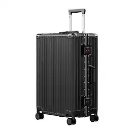 Brick Attic - 24 Inch Luggage PC+ABS Aluminum Frame Zipperless Checked Luggage Hard Shell Suitcase with TSA Lock Double Spinner Wheels - Black