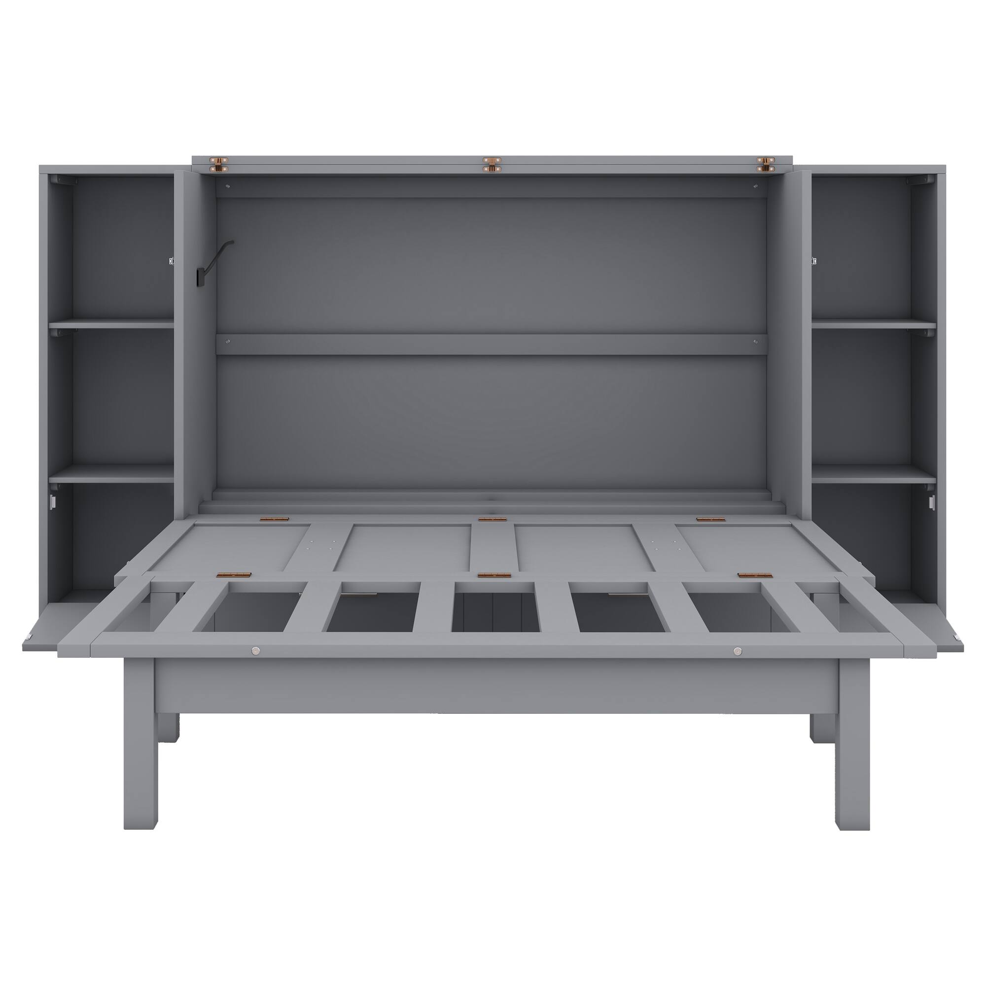 Alt View 4. Tiramisubest - Full Size Gray Murphy Bed with Shelves, Drawers, USB Ports, 93x76x44 inches, Space-saving - Gray.