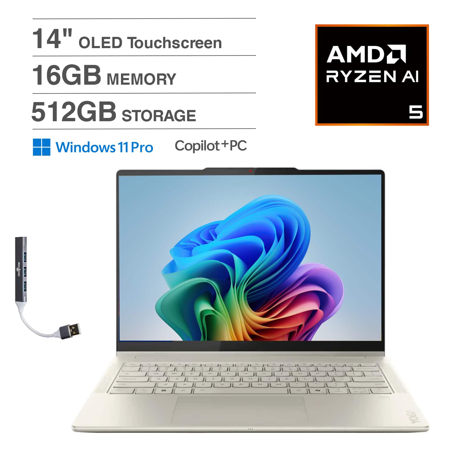 Lenovo - Yoga 2-in-1 Laptop 14.0 WUXGA Display (AMD Ryzen AI 5 340, 16GB LPDDR5X, 512GB M.2 PCIe SSD, Win 11 Pro) - Seashell
