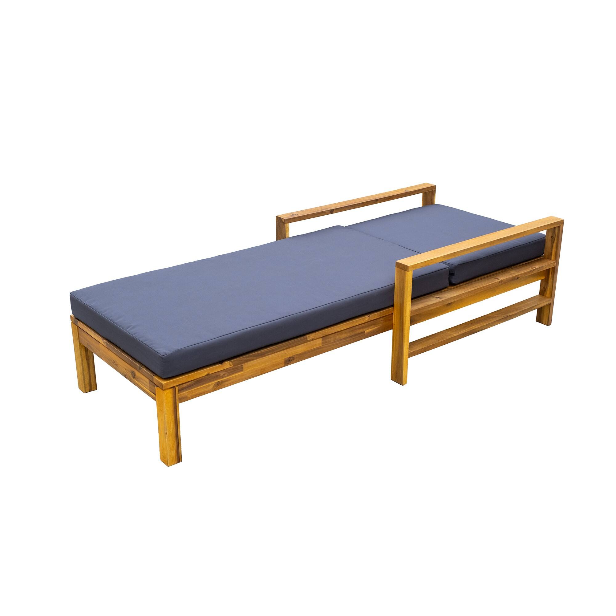 Alt View 1. Mondawe - Acacia Wood Adjustable Backrest Outdoor Lounge Chair - Natural+Grey.