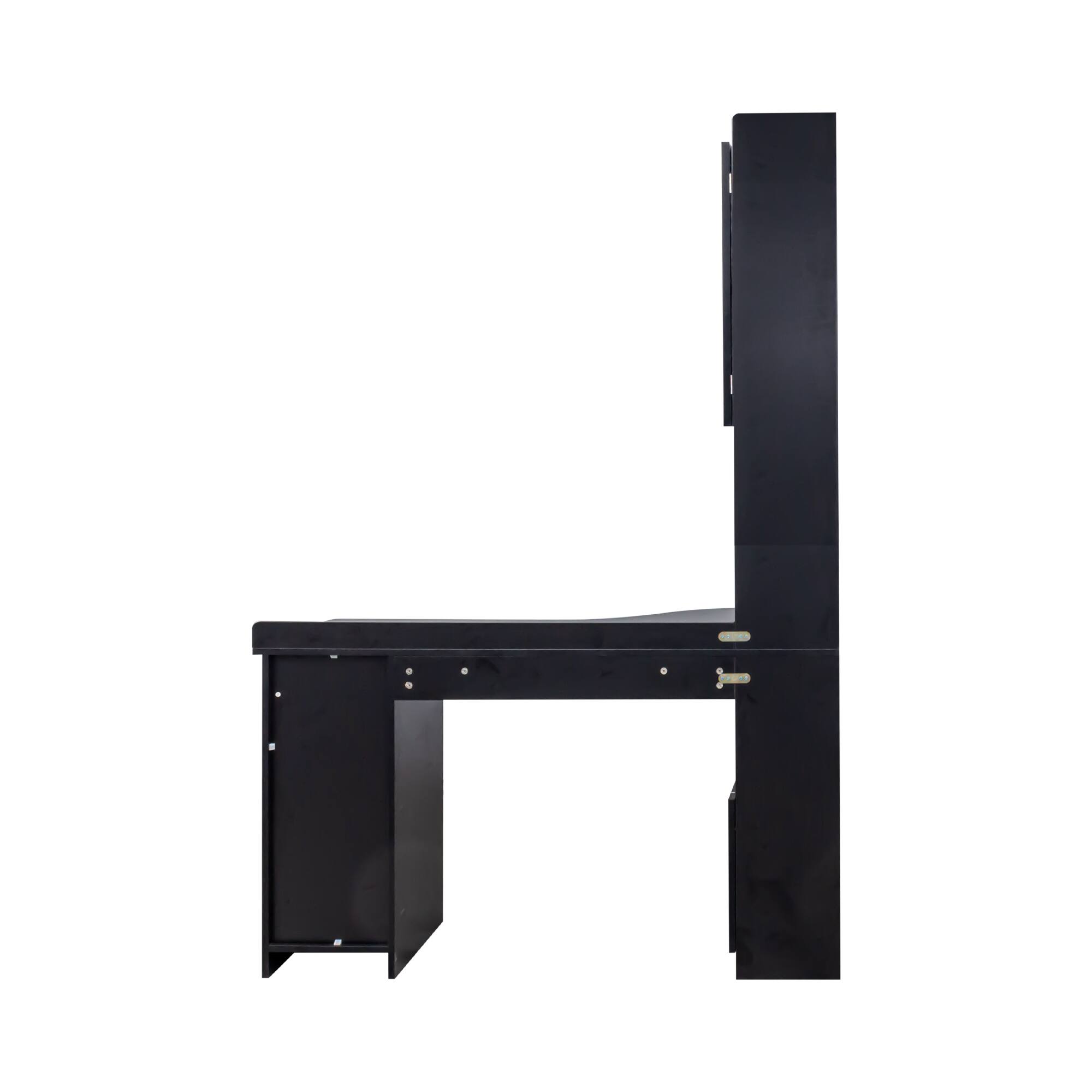 Alt View 2. Tiramisubest - L-Shaped Corner Computer Desk,Study Modern Style Table with Drawers,Bookshelf & Hutch,2-in-1 L-Shaped Design,Black - Black.