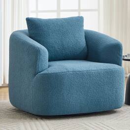 Kadyn - Round Swivel Accent Chair, Soft Teddy Fleece Fabric with Comfortable High-Density Sponge Seat, Blue - Blue