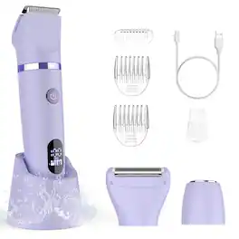 HATTEKER - 3-in-1 Women’s Electric Razor & Bikini Trimmer, IPX7 Waterproof Wet & Dry Body Groomer, Type-C Charging - purple