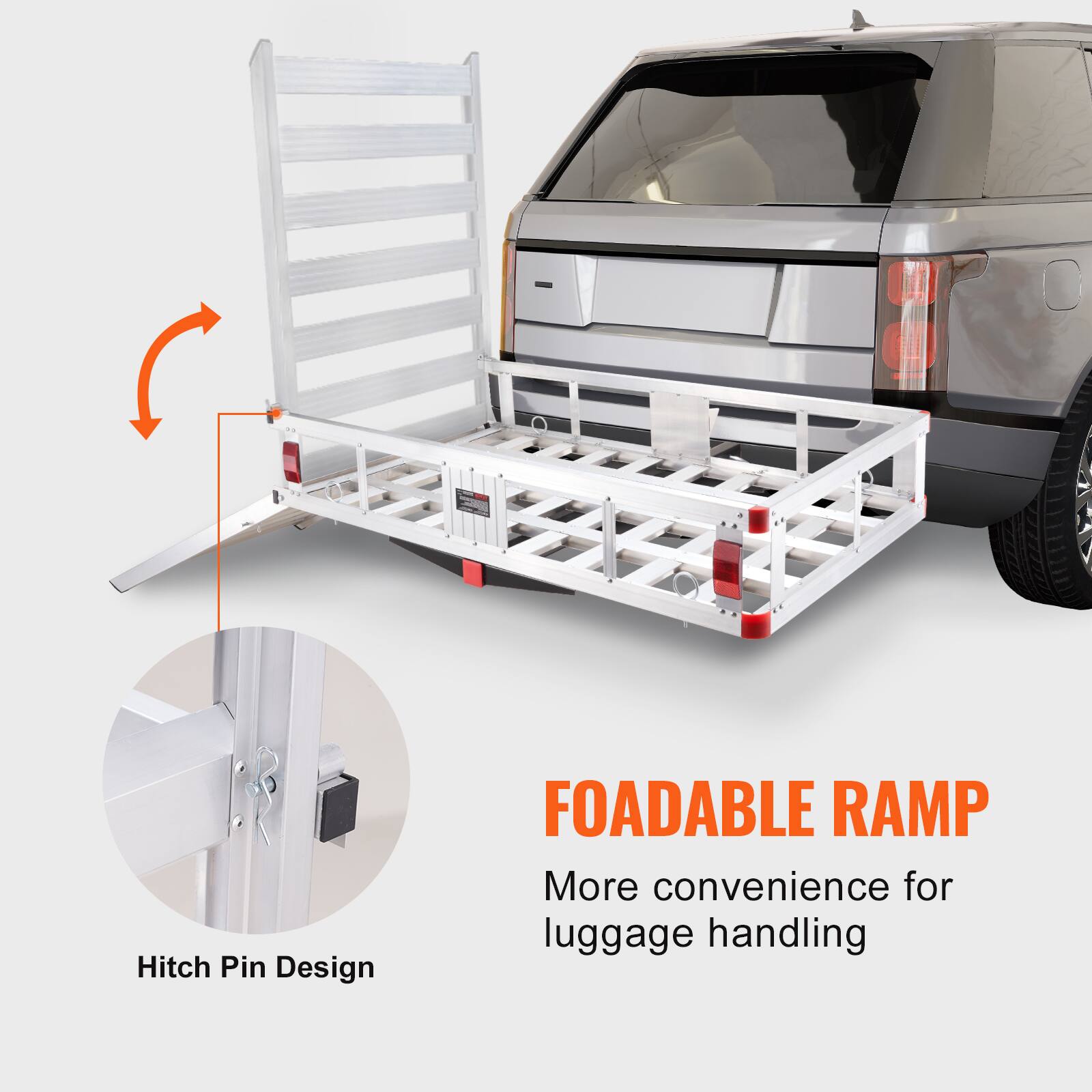Hitch Pin Design, FOLDABLE RAMP, More convenience for luggage handling.