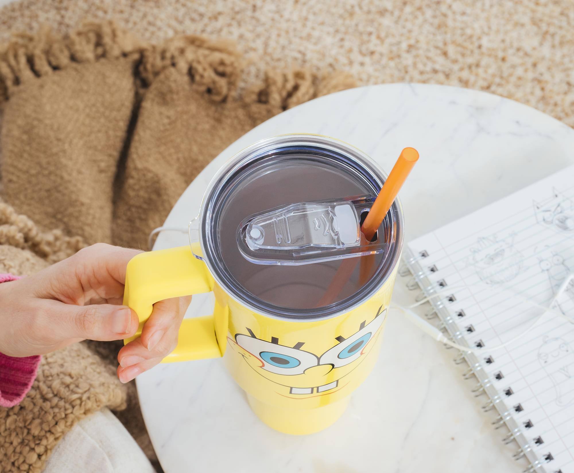 Alt View 5. Silver Buffalo - Nickelodeon SpongeBob SquarePants Face Stainless Steel Tumbler With Handle - Yellow.