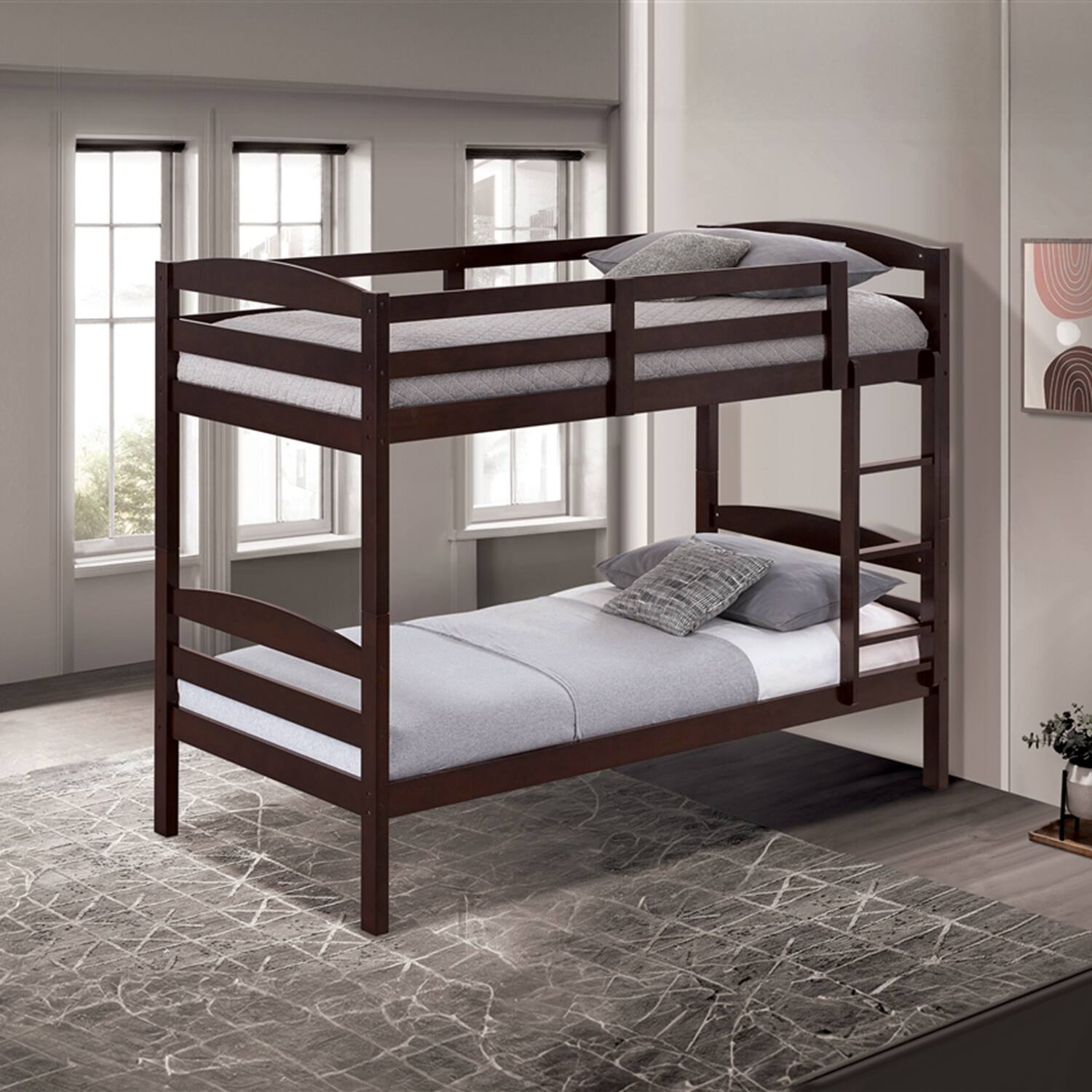 Vaczon - Bunk Bed Twin Over Twin Solid Wood Bunk Bed with Ladder and Full-Length Guardrail for Kids, Teens and Adults, Under-Bed - Espresso price history on PriceWatchPro