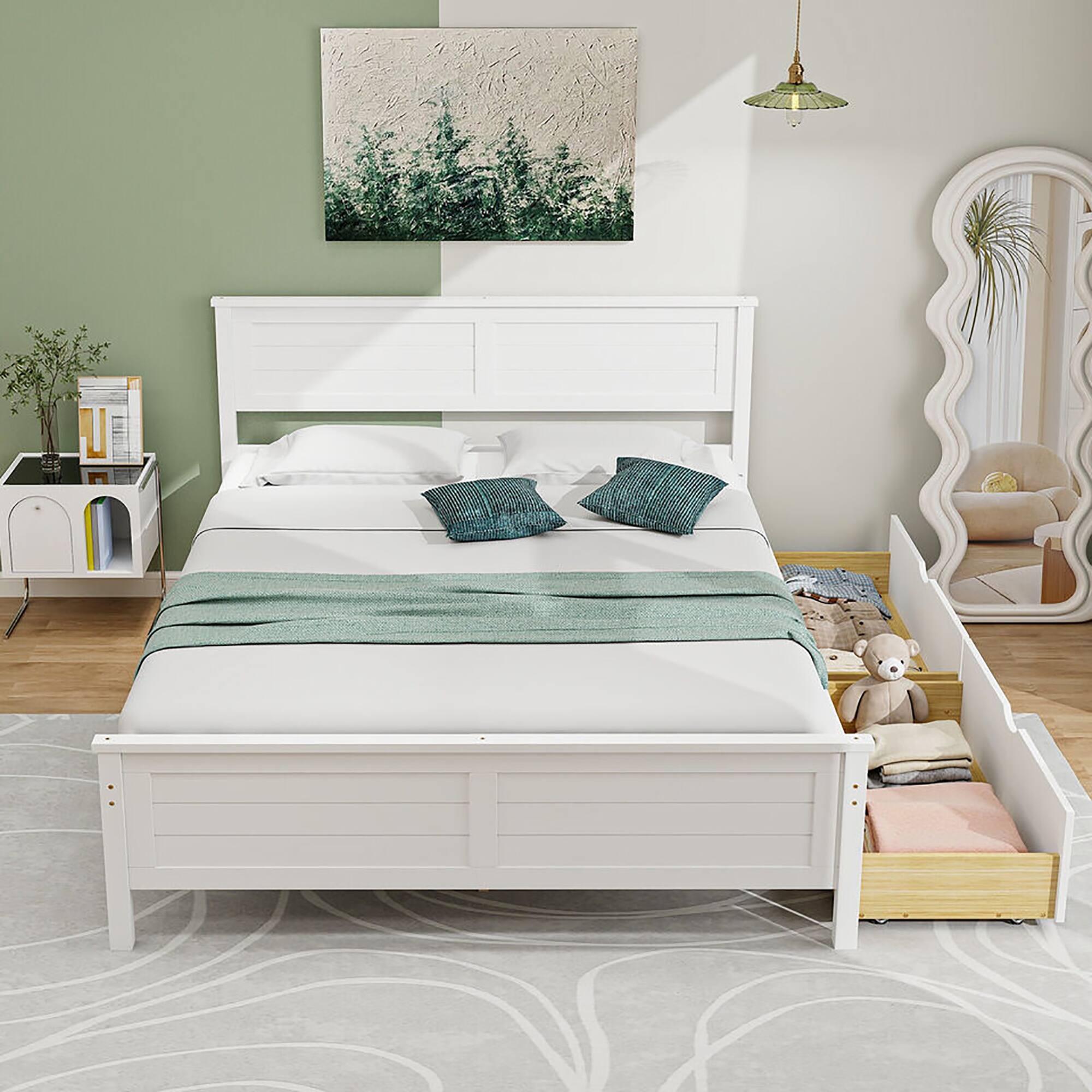 Alt View 3. Gymax - Gymax Full Size Wooden Bed Frame w/ 2 Storage Drawers & Under-bed Storage White - White.