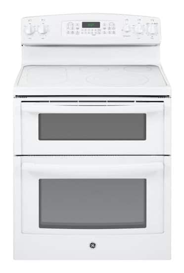 Front. GE - 30" Self-Cleaning Freestanding Double Oven Electric Convection Range - White.