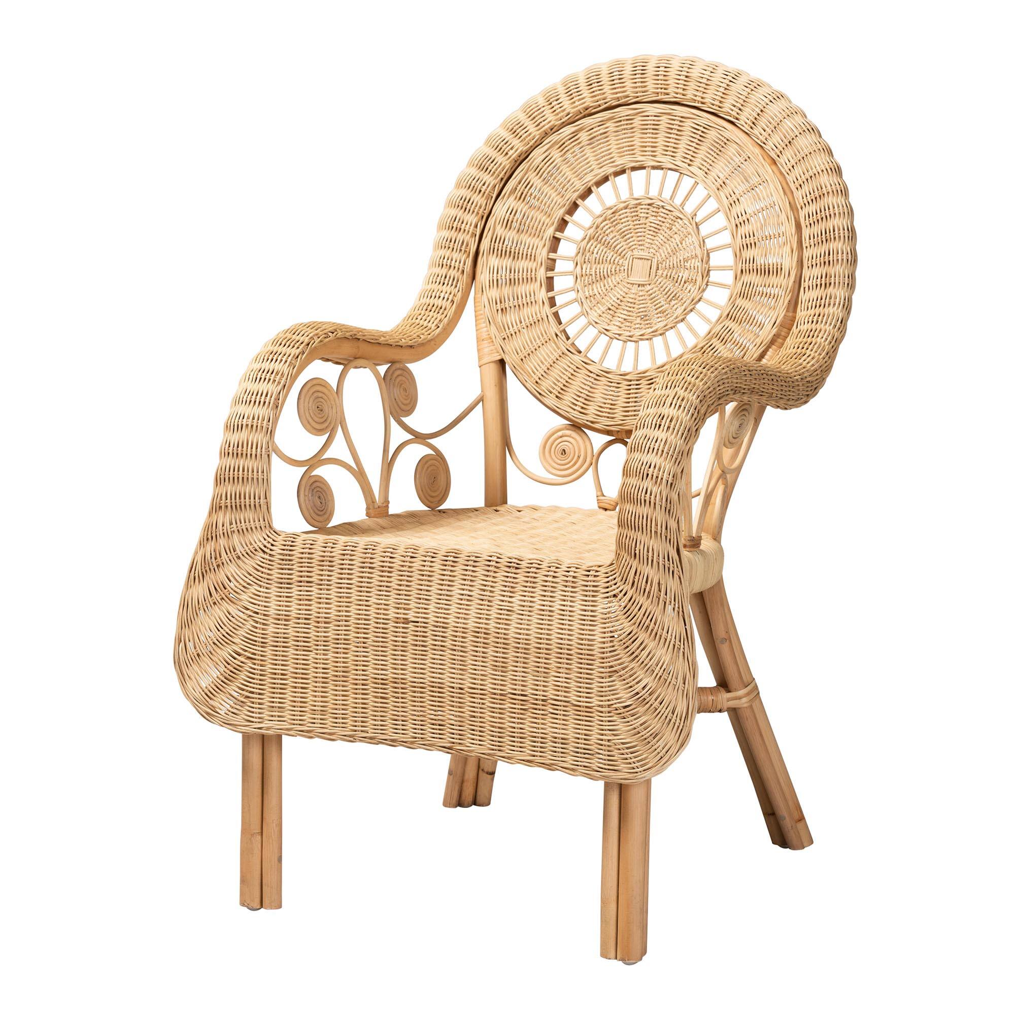 Front. bali & pari - Putri Modern Bohemian Natural Rattan Arm Chair - Natural Brown.