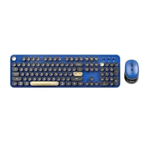 Stamp n Camp - Colorful Wireless Computer Keyboards Mouse Combos Polychrome Round Keycaps Retro Pc hz Radio Frequency Connection With - Black Blue