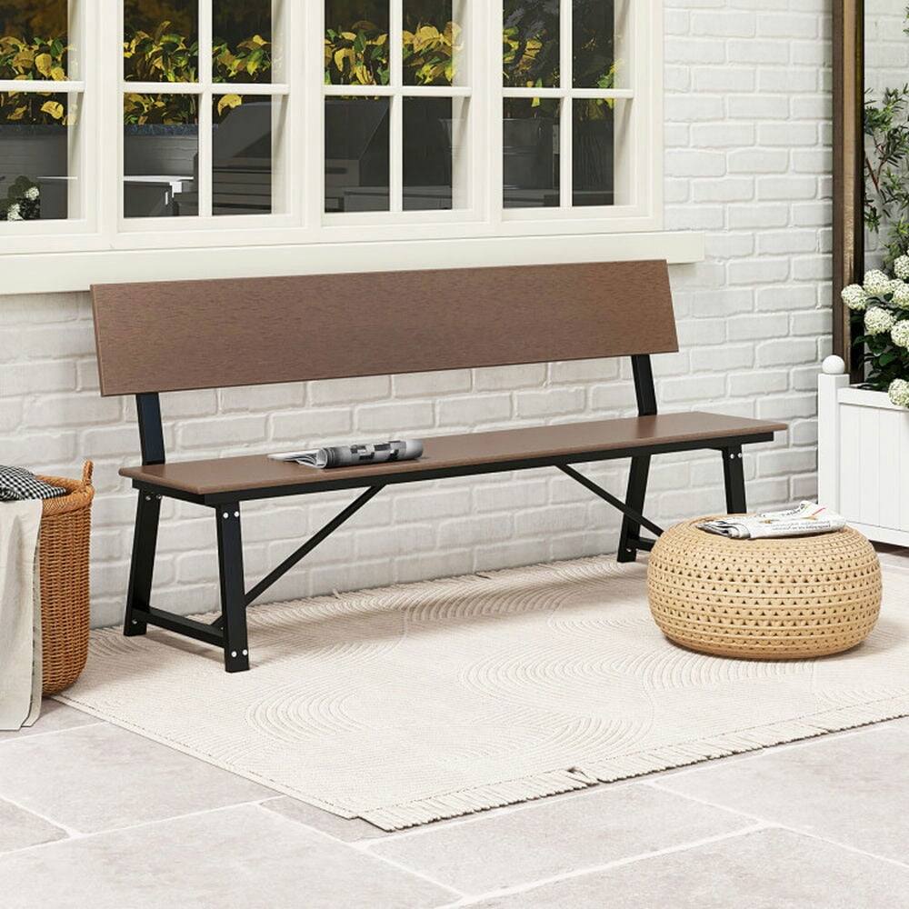 Back. Pefilos - 72 Inch Extra Long Bench with All-Weather HDPE Seat & Back, Extra Patio Long Seat for 4 People - Brown.