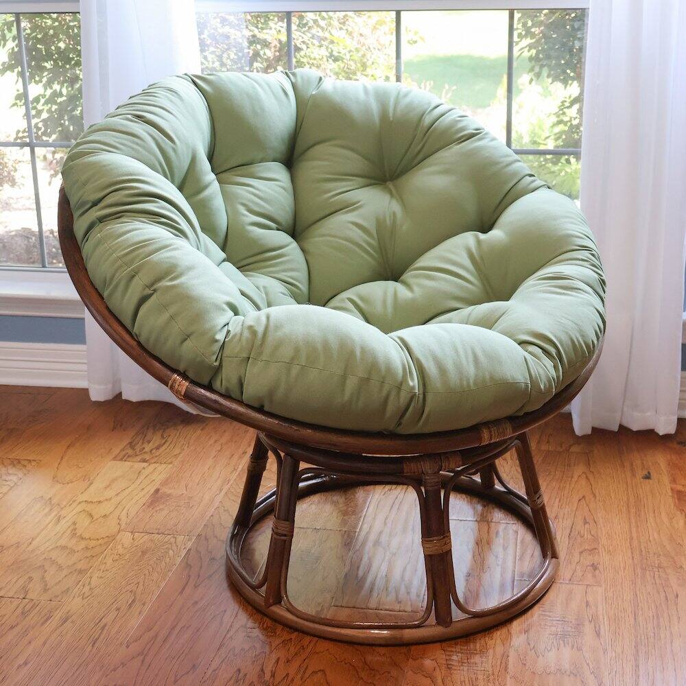 Angle. International Caravan - 42-Inch Rattan Papasan Chair with Solid Twill Cushion - Sage.
