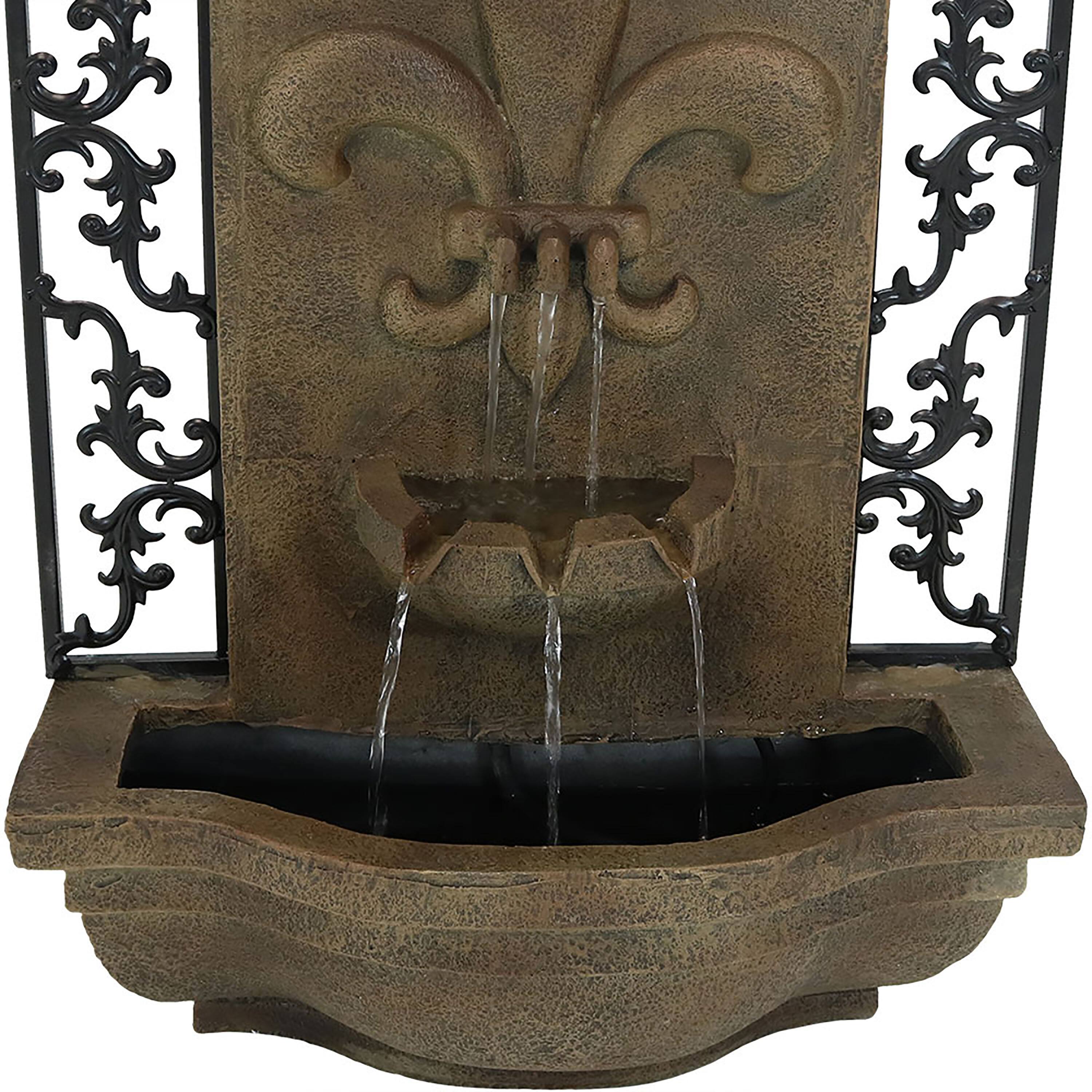 Alt View 6. Sunnydaze - French Lily Outdoor Solar Wall Fountain with Battery - Florentine Stone.