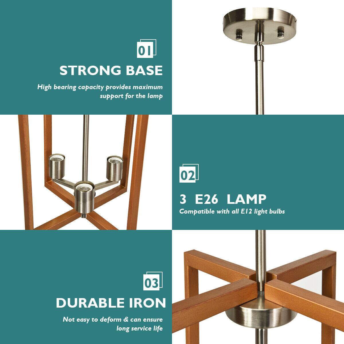 1. STRONG BASE  
   High bearing capacity provides maximum support for the lamp

2. 3 E26 LAMP  
   Compatible with all E12 light bulbs

3. DURABLE IRON  
   Not easy to deform & can ensure long service life