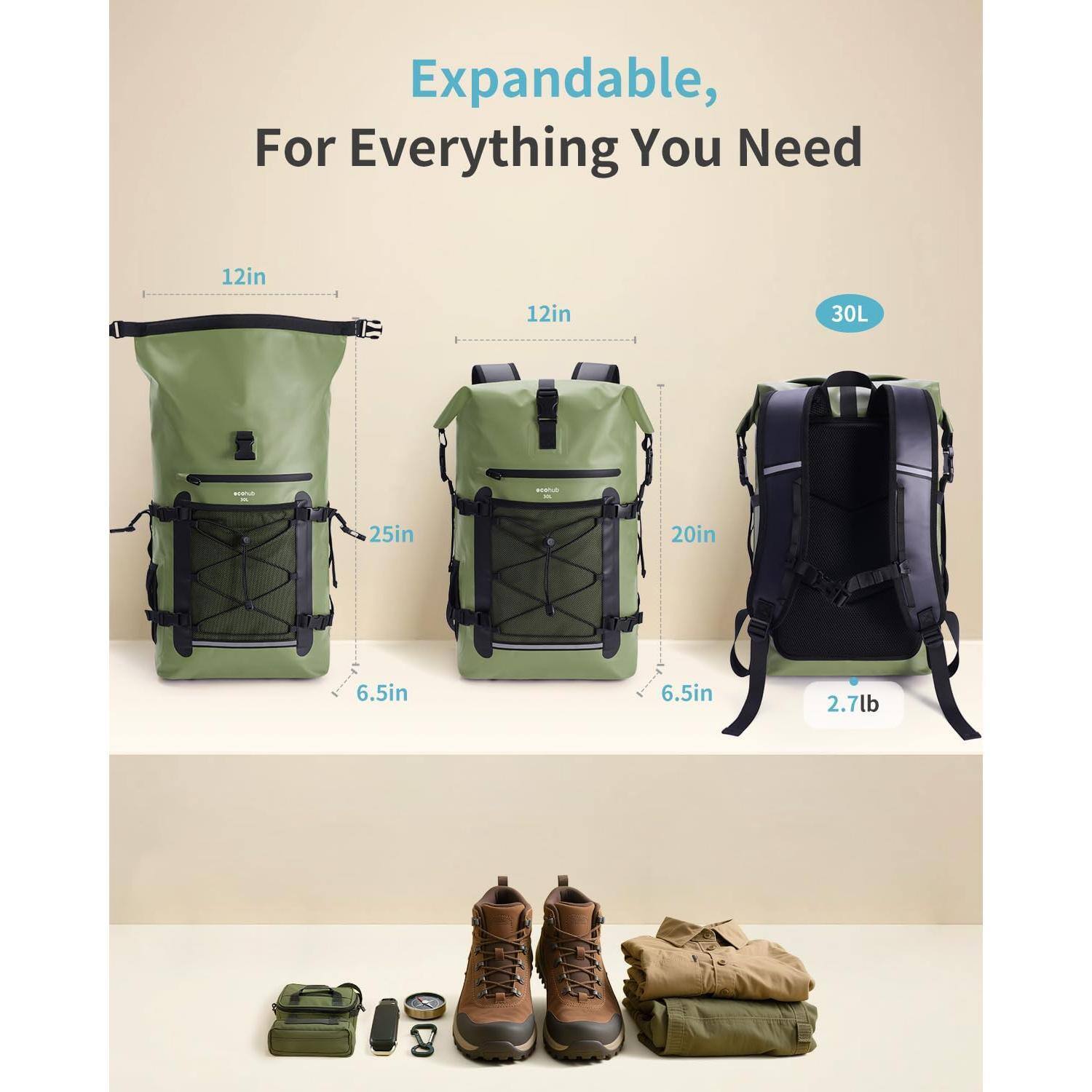 Pacoar Cade Waterproof Backpack For Women Men 30l Roll top Closure ...
