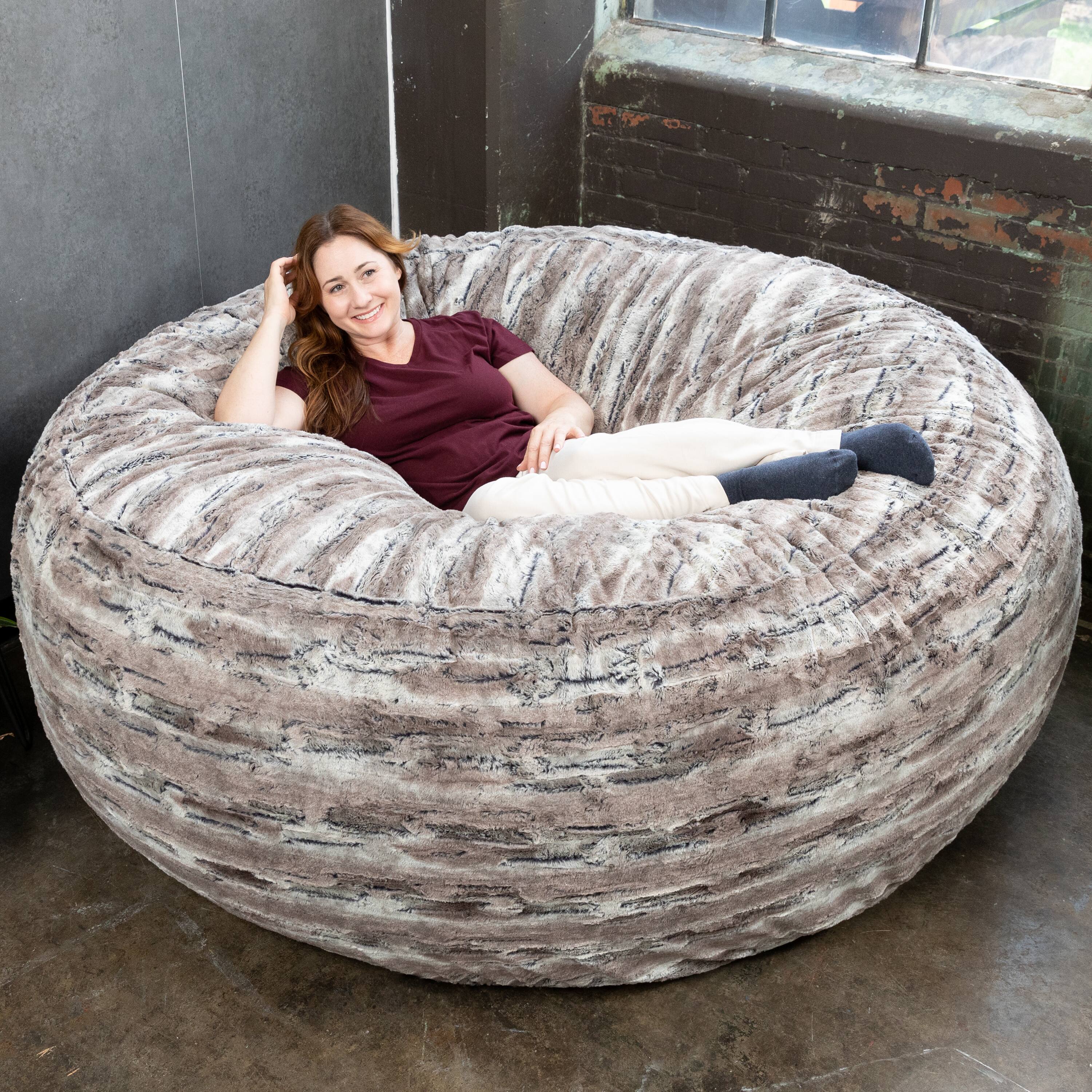 Alt View 1. Jaxx - Jaxx Saxx 6 Foot Giant Bean Bag Chair - Luxe Faux Fur, Mountain Fox - Faux Fur - Mountain Fox.