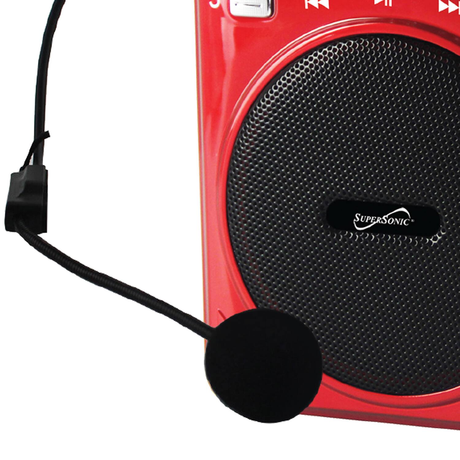 Back. Supersonic - Supersonic Red Bluetooth Portable Pa Speaker Voice Amplifier With Microphone, Fm Radio, And Karaoke Jack - Red.