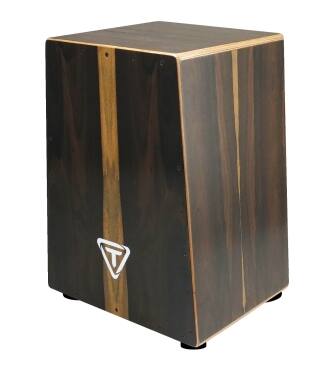 Front. Tycoon Percussion - Cajon, Pyramid Shape Improves Ergonomics & Comfort, Handcrafted Ziricote Front Plate & Body, Adjustable Snare Wires.
