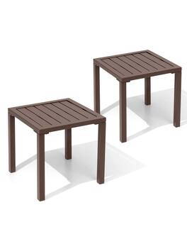 Crestlive Products - Aluminum Square Side Table Small Patio Coffee Bistro - Brown