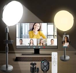 Schertz - Desk Ring Light with Stand, Phone Holder, Remote & Touch Controls, Dimmable LED for Video Conference & Streaming