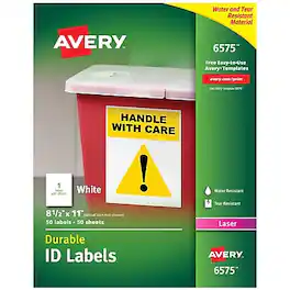 Avery - TrueBlock Laser Durable ID Labels, 8-1/2" x 11", 50 Labels/Box - White
