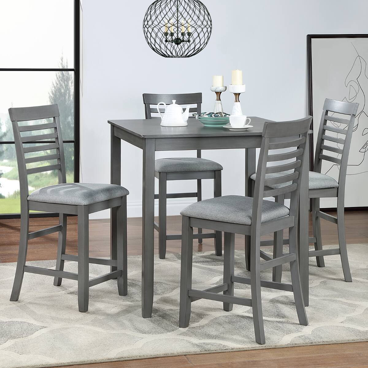 Loheer 5 Piece Counter Height Dining Set, Wood Square Table with Four ...
