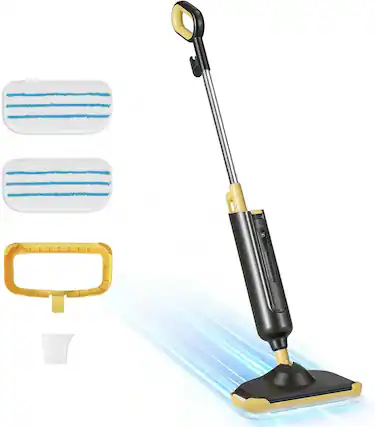 Front. Sweet - Steam Mop for Floor Cleaning, Lightweight Floor Steamer with 2 Washable Pads - Black Yellow.