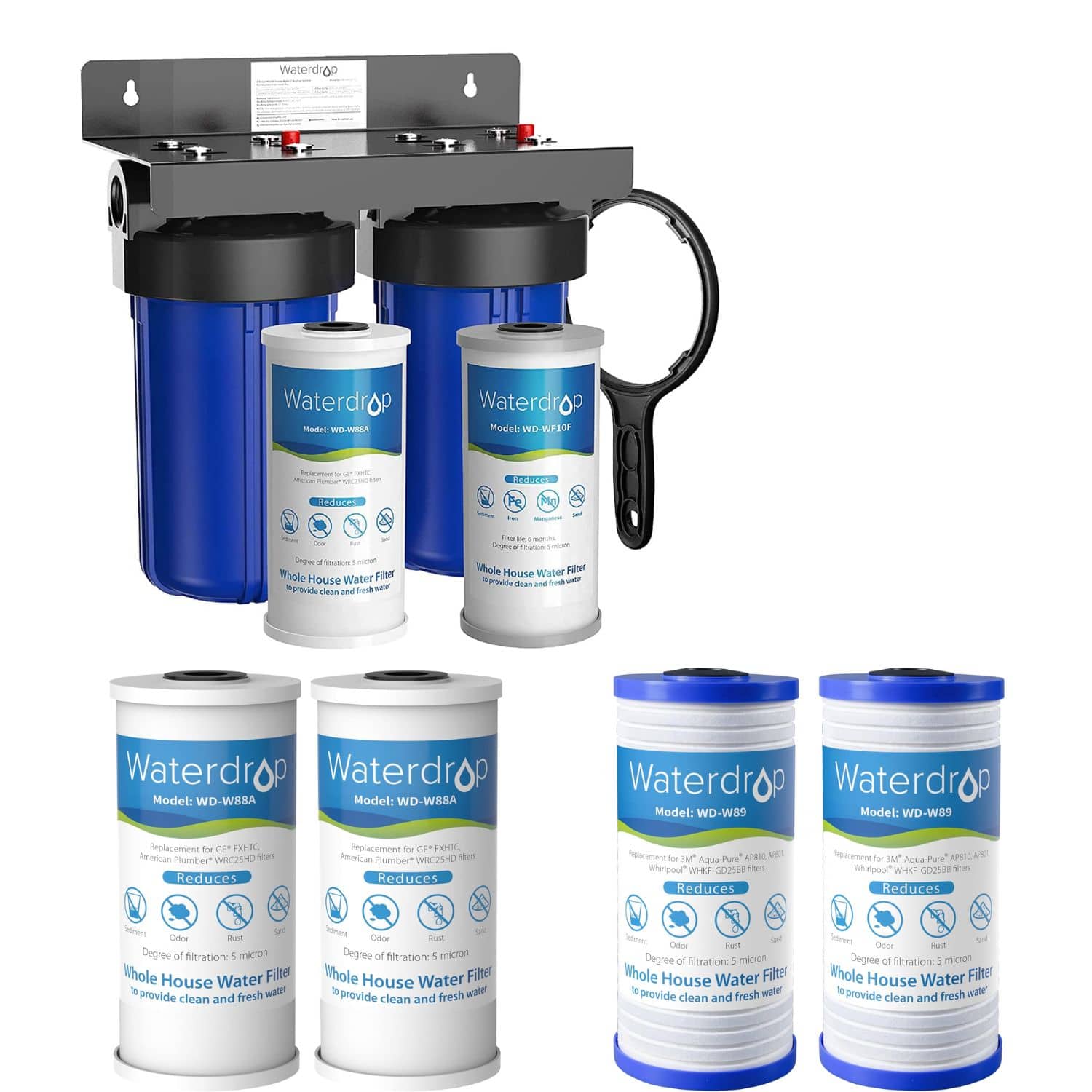 Waterdrop - WHF21-FG Whole House Water Filter System Extra WD-AP810-2 WD-FXHTC-2 Filters - Blue