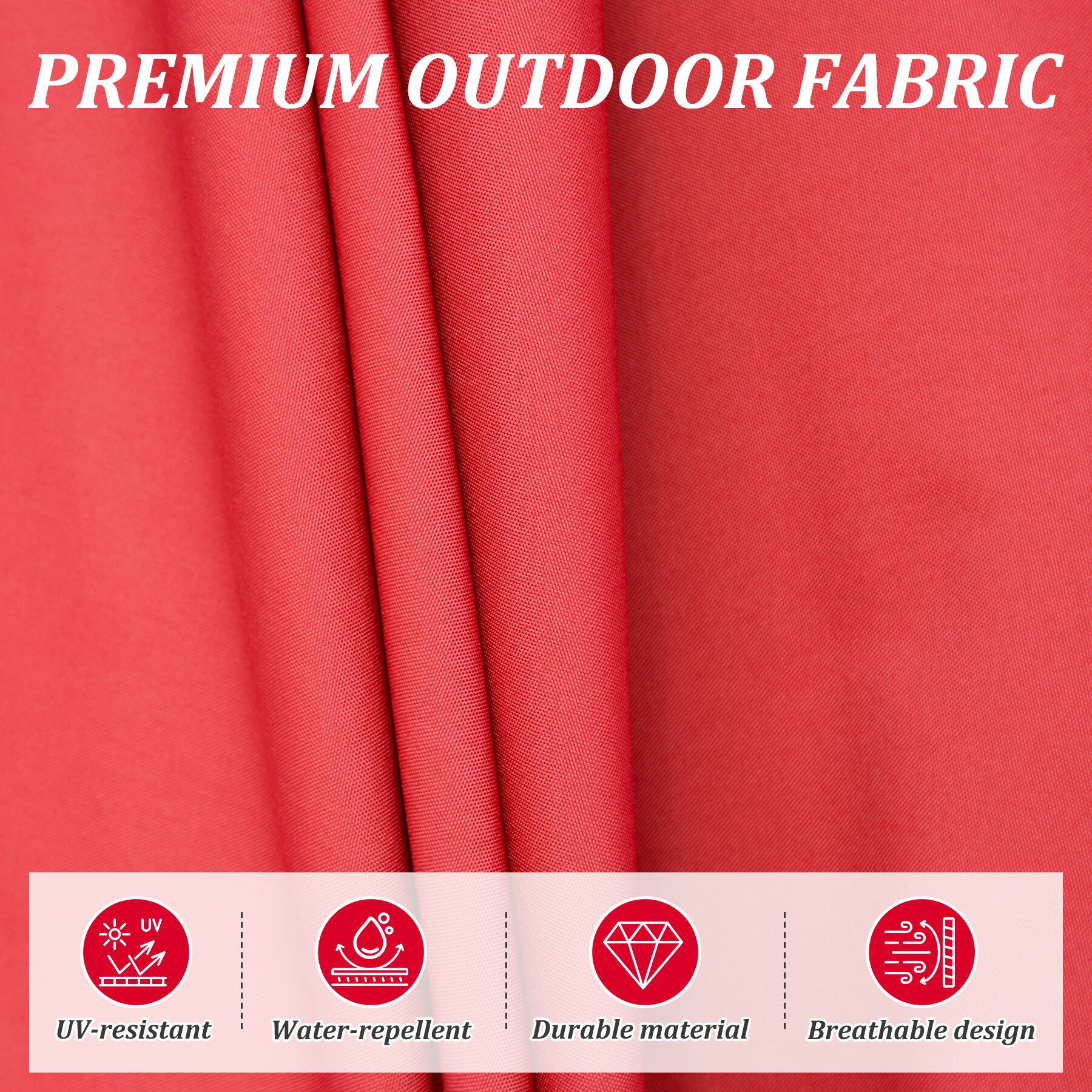 PREMIUM OUTDOOR FABRIC

- UV-resistant
- Water-repellent
- Durable material
- Breathable design